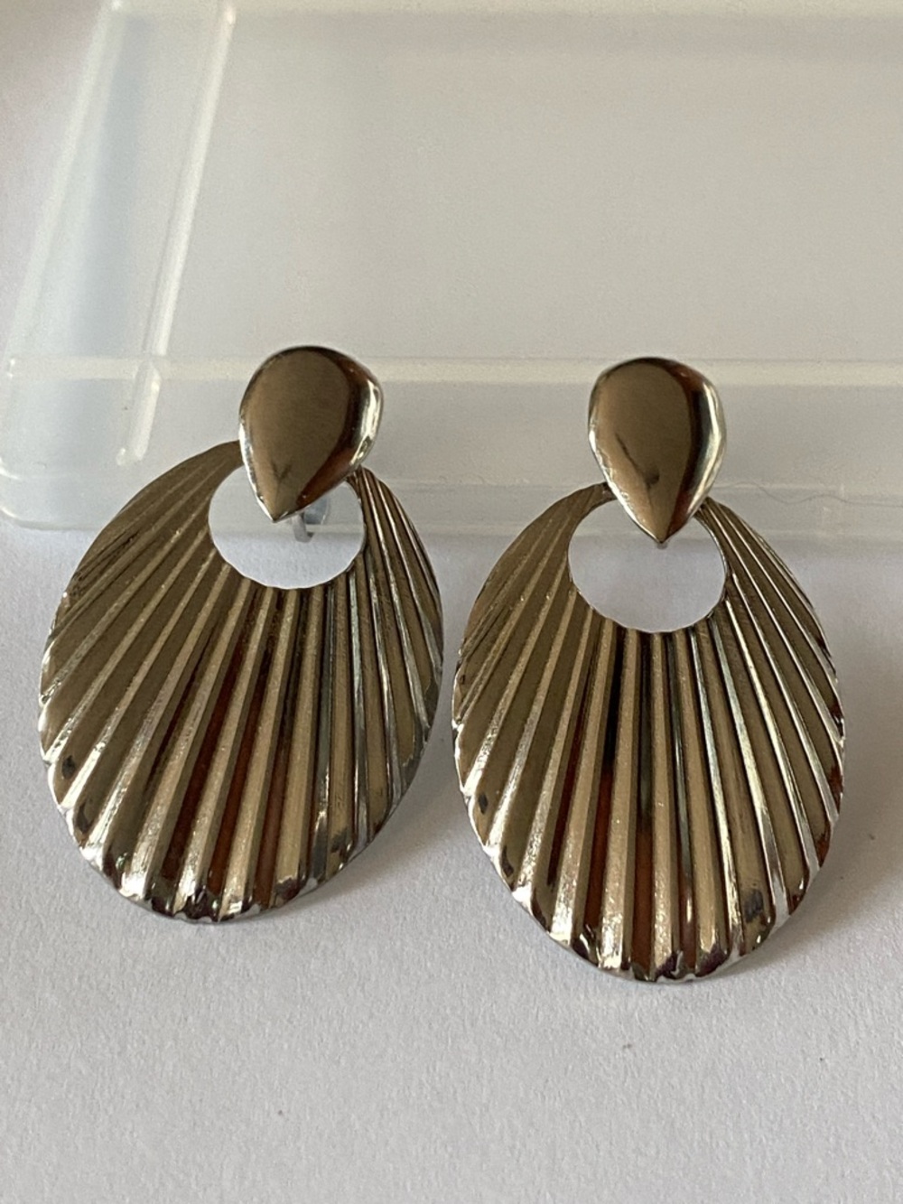Silver Ribbed light weight clip Drop Earrings - Women Jewelry